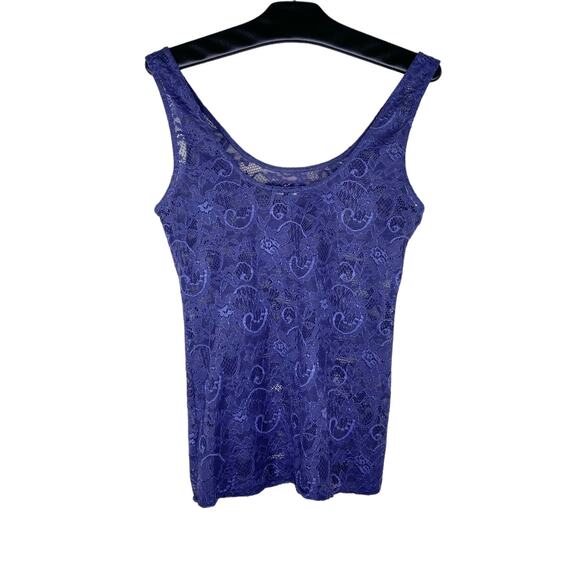 Aritzia Talula Sheer Floral Lace Tank Top Blue Medium - Picture 2 of 8